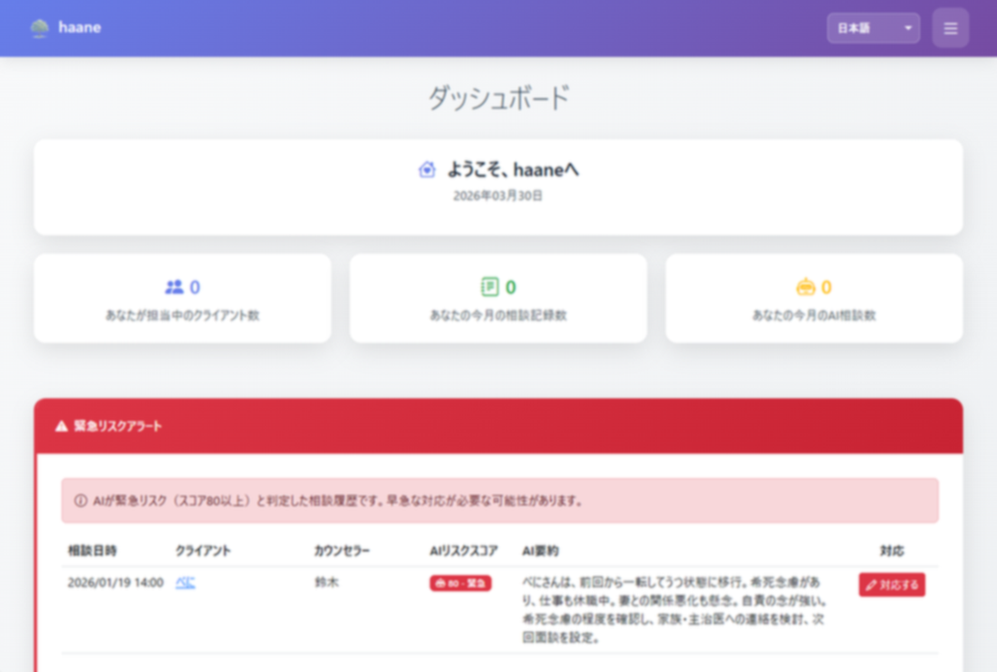 haane（葉音）のダッシュボード画面